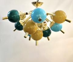 Custom Italian Green Turquoise Gold Murano Glass Brass Sputnik Globe Flushmount - 2847830