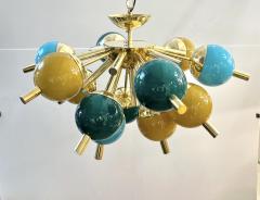 Custom Italian Green Turquoise Gold Murano Glass Brass Sputnik Globe Flushmount - 2847831