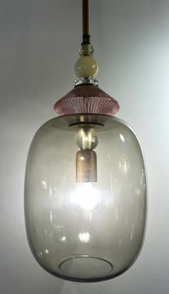 Custom Italian Purple Crystal Gold and Gray Smoked Murano Glass Pendant Light - 1979844