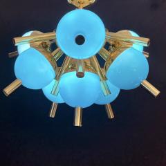Custom Italian Turquoise Gold Murano Brass Sputnik Globe Flushmount Chandeliers - 3520980