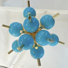 Custom Italian Turquoise Gold Murano Brass Sputnik Globe Flushmount Chandeliers - 3520983
