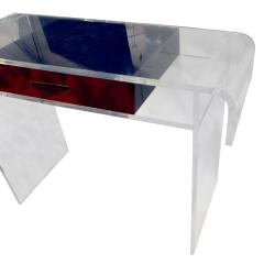 Custom Lucite Vanity with Tortishell Lucite Drawer and Chair 1970s - 618699
