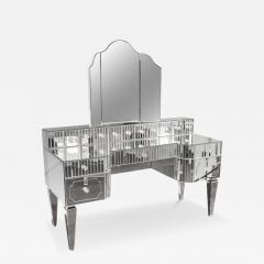 Custom Mirrored Vanity with Triptych Mirror and Baguette Details - 4532345