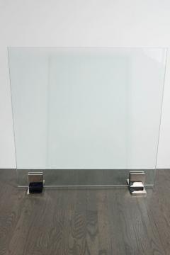 Custom Modern Fire Screen in Polished Nickel and Tempered Glass - 1579128