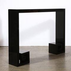 Custom Modernist Black Lacquer Console with Greek Key Detailing - 2004906