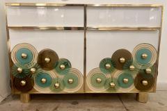 Custom Pair of Brass and Ivory Murano Glass with Glass Discs Cabinets Italy - 4456077