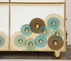 Custom Pair of Brass and Ivory Murano Glass with Glass Discs Cabinets Italy - 4546116