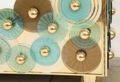 Custom Pair of Brass and Ivory Murano Glass with Glass Discs Cabinets Italy - 4546117