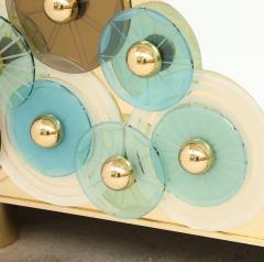 Custom Pair of Brass and Ivory Murano Glass with Glass Discs Cabinets Italy - 4546119