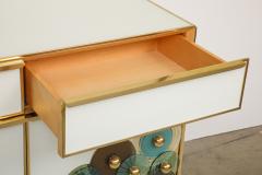 Custom Pair of Brass and Ivory Murano Glass with Glass Discs Cabinets Italy - 4546120