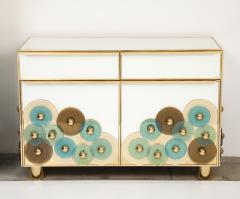 Custom Pair of Brass and Ivory Murano Glass with Glass Discs Cabinets Italy - 4546121