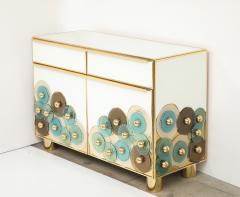 Custom Pair of Brass and Ivory Murano Glass with Glass Discs Cabinets Italy - 4546122