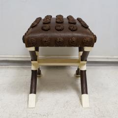 Custom Pair of Oak and Parchment X Frame Benches upholstered in Leather - 4093832