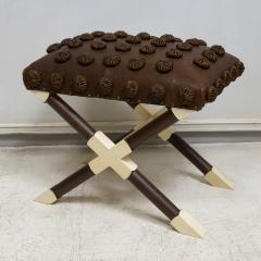 Custom Pair of Oak and Parchment X Frame Benches upholstered in Leather - 4093833