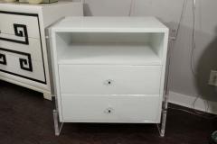 Custom Pair of White Reverse Painted Glass Lucite Nightstands - 3100805