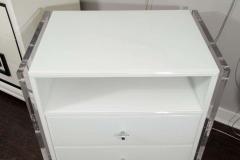 Custom Pair of White Reverse Painted Glass Lucite Nightstands - 3100806