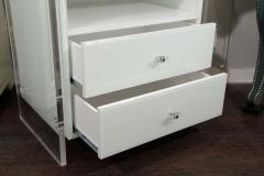 Custom Pair of White Reverse Painted Glass Lucite Nightstands - 3100809