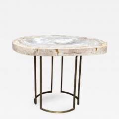 Custom Petrified Wood Slab Accent Table with Brass Base - 307571