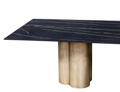 Custom Porcelain Dining Table with Distressed Silver Leaf Tulip Bases - 1997640