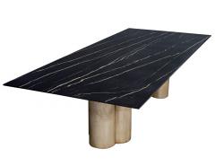 Custom Porcelain Dining Table with Distressed Silver Leaf Tulip Bases - 1997644