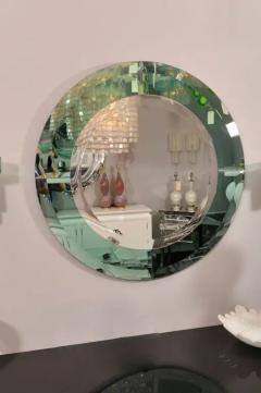 Custom Round Mirror with Green Glass Border in the Manner of Karl Springer - 3096689