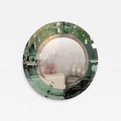 Custom Round Mirror with Green Glass Border in the Manner of Karl Springer - 3100613