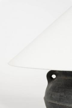 Custom Table Lamp from Black Turkish Pot with Linen Shade - 4391923