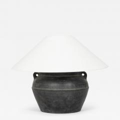 Custom Table Lamp from Black Turkish Pot with Linen Shade - 4393090