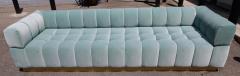 Custom Tufted Aqua Blue Velvet Sofa with Brass Base - 351412