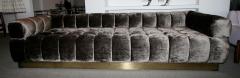 Custom Tufted Charcoal Brown Velvet Sofa with Brass Base - 296312