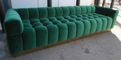 Custom Tufted Green Velvet Sofa with Brass Base - 244347