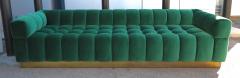 Custom Tufted Green Velvet Sofa with Brass Base - 244349