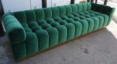 Custom Tufted Green Velvet Sofa with Brass Base - 244350