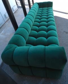 Custom Tufted Green Velvet Sofa with Brass Base - 244351