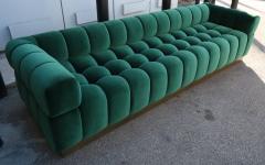 Custom Tufted Green Velvet Sofa with Brass Base - 244352