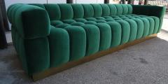 Custom Tufted Green Velvet Sofa with Brass Base - 244353