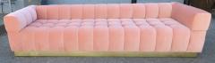 Custom Tufted Pink Velvet Sofa with Brass Base - 310200