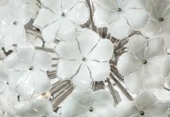 Custom White Lotus Flower Murano Glass Chandelier in Polished Nickel - 1841352