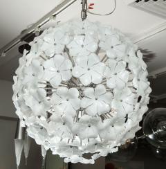 Custom White Lotus Flower Murano Glass Chandelier in Polished Nickel - 1841353