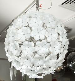 Custom White Lotus Flower Murano Glass Chandelier in Polished Nickel - 1841360