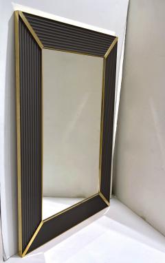 Customizable Italian Art Deco Design Iridescent Black Murano Glass Brass Mirror - 3367401