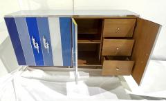 Customizable Italian Post Modern Blue Grey White Glass Nickel Cabinet Sideboard - 3482495