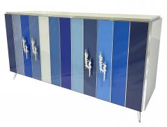 Customizable Italian Post Modern Blue Grey White Glass Nickel Cabinet Sideboard - 3482498
