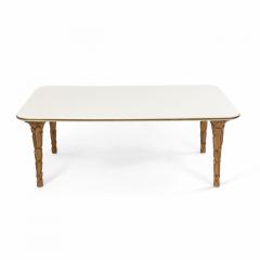 Customizable Regency Style Glass and Brass Palm Shaped Leg Coffee Table - 4171896
