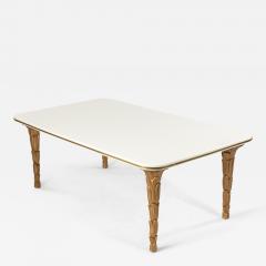 Customizable Regency Style Glass and Brass Palm Shaped Leg Coffee Table - 4646643