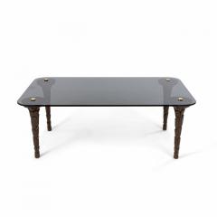 Customizable Regency Style Smoked Glass and Palm Design Leg Coffee Table - 4171901