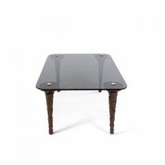 Customizable Regency Style Smoked Glass and Palm Design Leg Coffee Table - 4171902