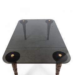 Customizable Regency Style Smoked Glass and Palm Design Leg Coffee Table - 4171903