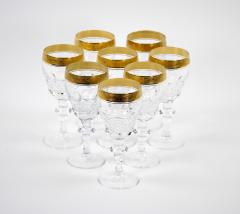 Cut Crystal Double Trim Gold Decorated Tall Wine Water Service 8 People - 3283072