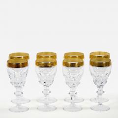 Cut Crystal Double Trim Gold Decorated Tall Wine Water Service 8 People - 3284636